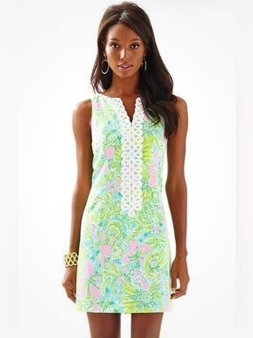 Lilly Pulitzer Cathy Mini Shift Dress Coconut Jungle Women's Size 4 100% Cotton